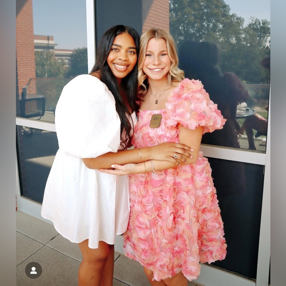 Pink Floral Puff Sleeve Mini Dress